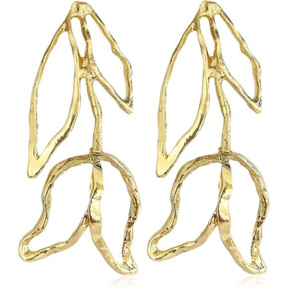 Flower Floral Stud Earrings – Elegant Petal Dangle Design, Lightweight & Trendy - Picture 2 of 7